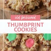 thumbprint cookies filled with red and green frosting.
