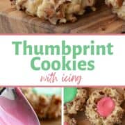 thumbprint cookies with red and green icing in the middle.