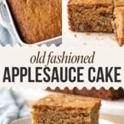 whole and sliced applesauce cake with pieces of walnuts inside.