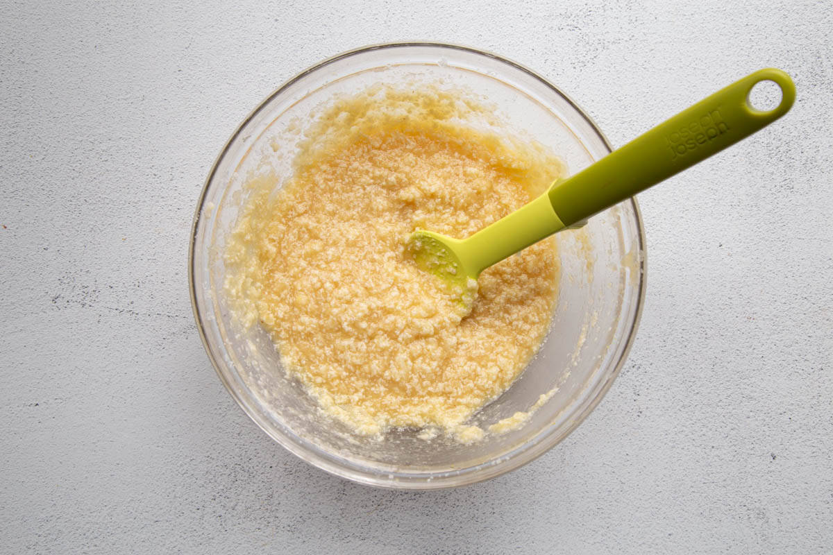 wet ingredients in a glass bowl.