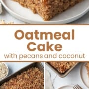 slices of oatmeal cake topped with ice cream on a white plate.