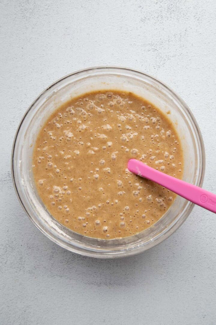 oatmeal cake batter in a glass bowl