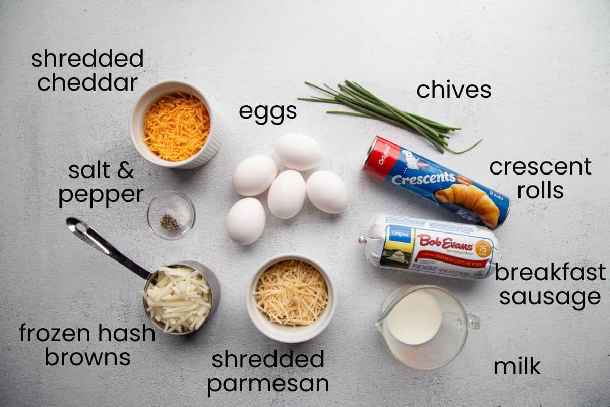 eggs, sausage, crescent rolls, and other ingredients.