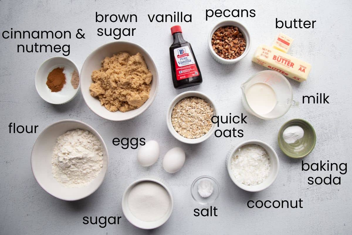 oats, sugar, flour, eggs, and other ingredients.