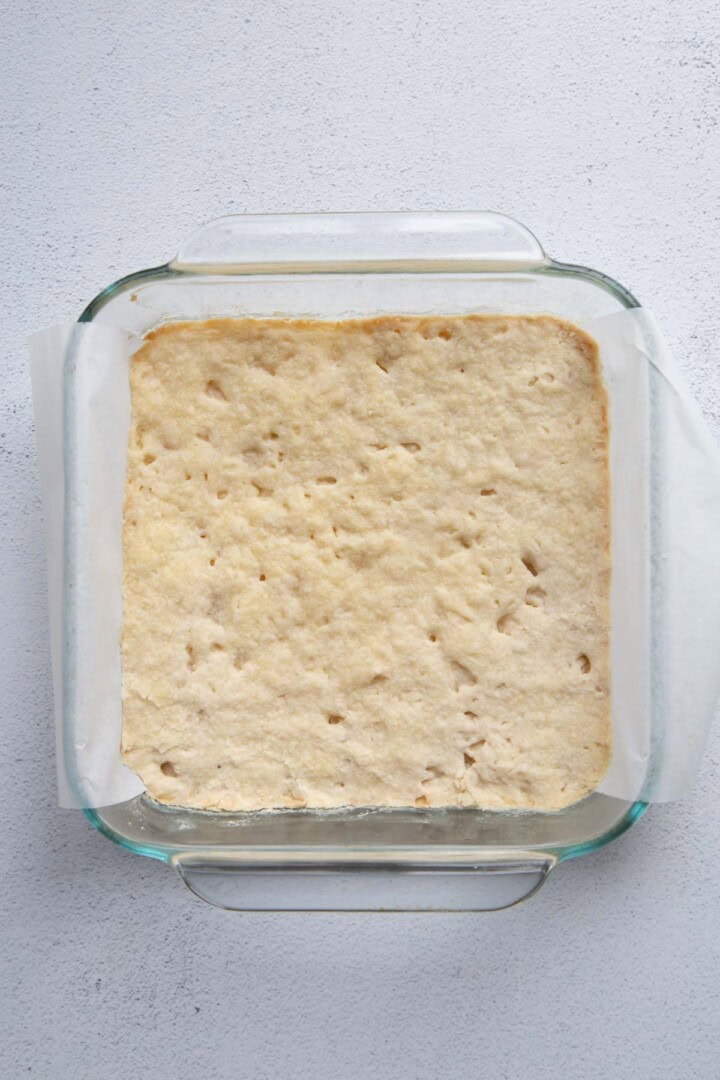 baked shortbread crust with light brown edges.