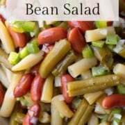 marinated three bean salad in a bowl.