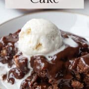 hot fudge pudding cake with ice cream.