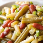 marinated three bean salad in a bowl.