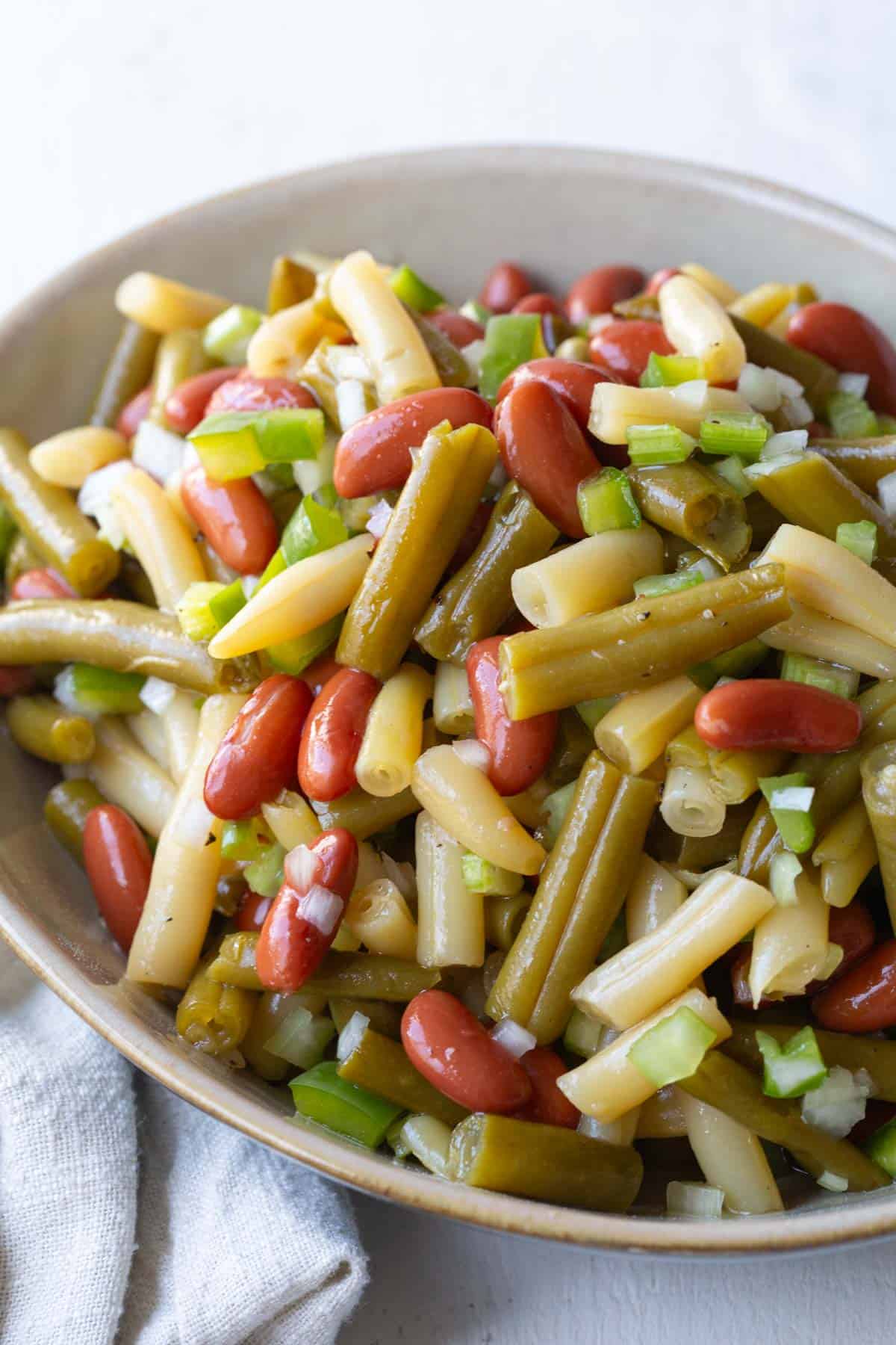 three bean salad in a bowl.