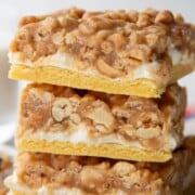pay day cookie bars on a wooden board.