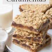 oatmeal caramelitas on a white plate.