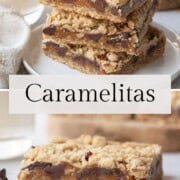 oatmeal caramelitas with chocolate chips and oats.