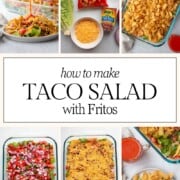 in process images of making taco salad with fritos.