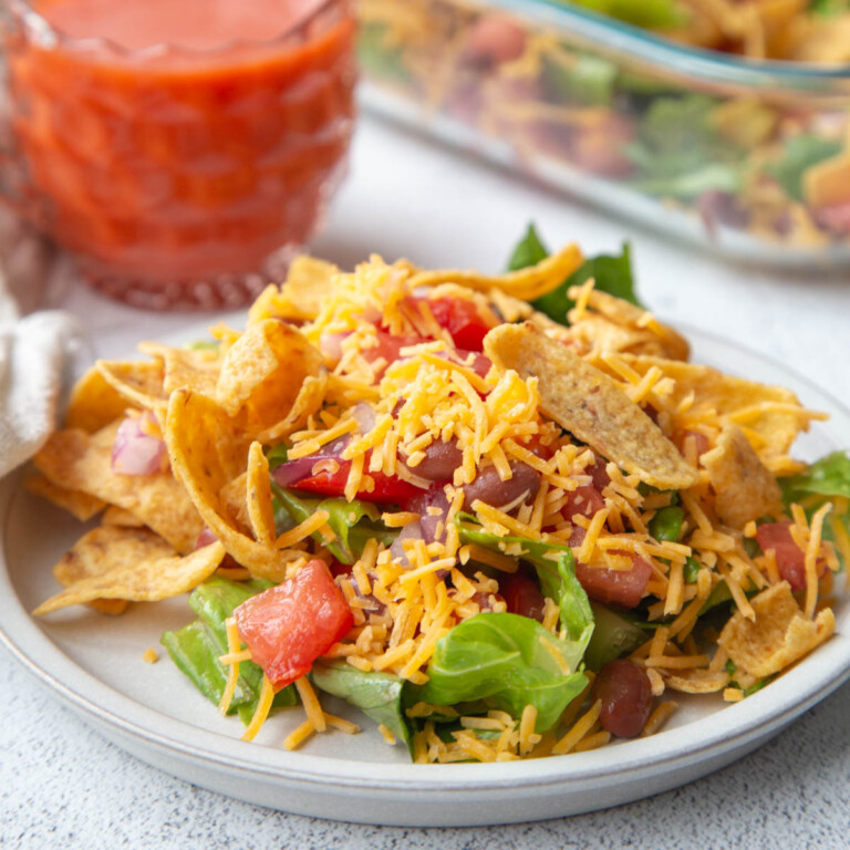 taco salad with fritos and catalina dressing.