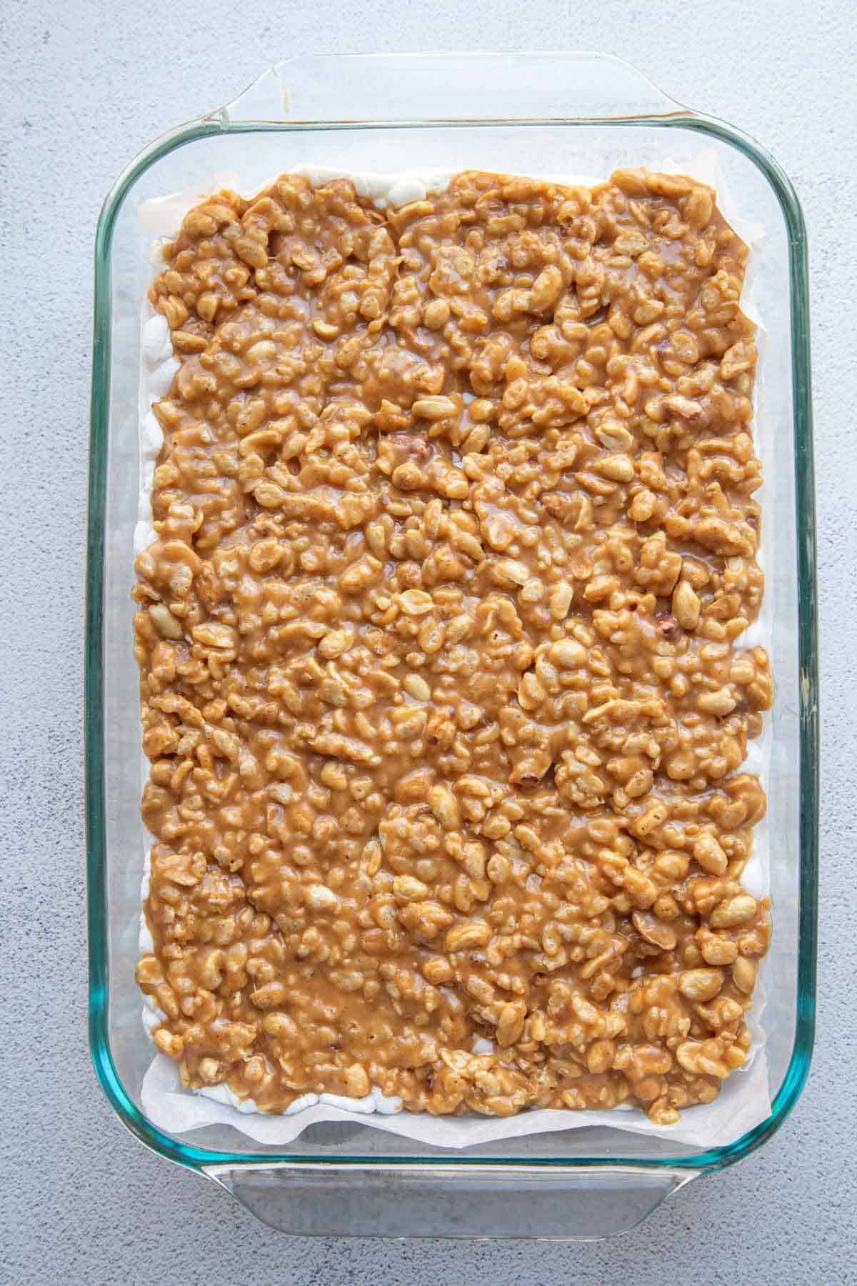 peanut mixture on in a glass dish.