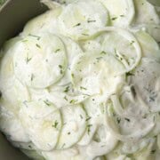 cucumber slices in sour cream.