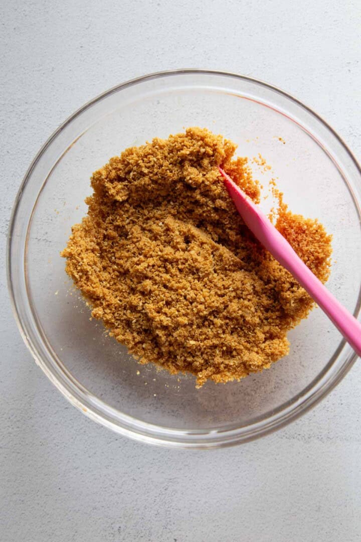 graham cracker crumbs in a glass bowl.
