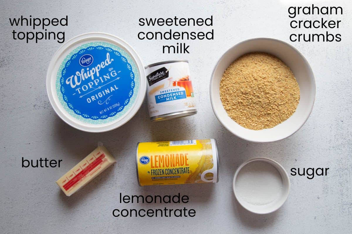 graham cracker crumbs, lemonade concentrate, and other ingredients for pie.