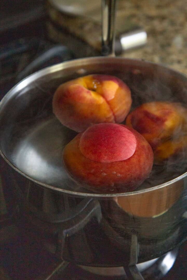peaches in boiling water.