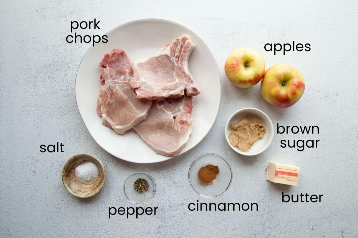 pork chops, apples, and other ingredients.