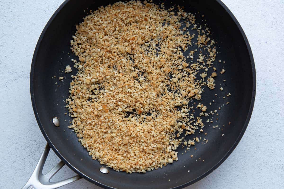 toasted breadcrumbs in a skillet.