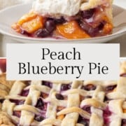 peach blueberry pie with lattice top.