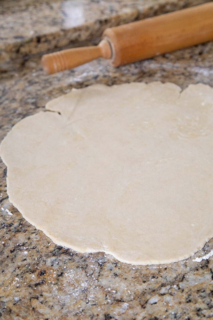 piece of pie dough rolled out.