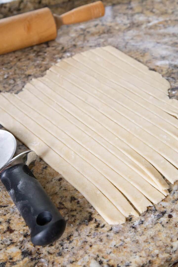 pie dough cut into strips.