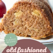 slice of apple bundt cake with pieces of apples inside.
