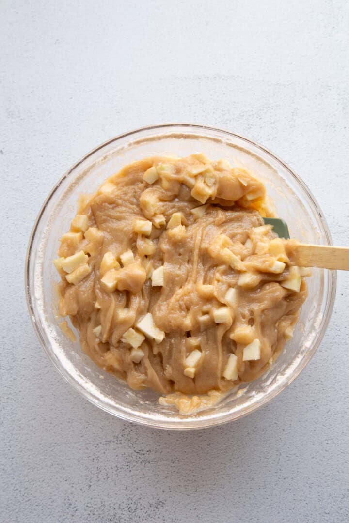 cake batter with apples.