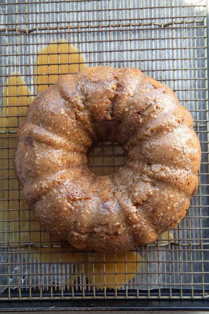 bundt cake with caramel drizzle.