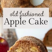 apple bundt cake, both whole and sliced.