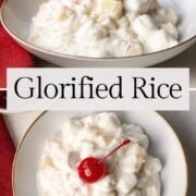glorified rice topped with maraschino cherry.