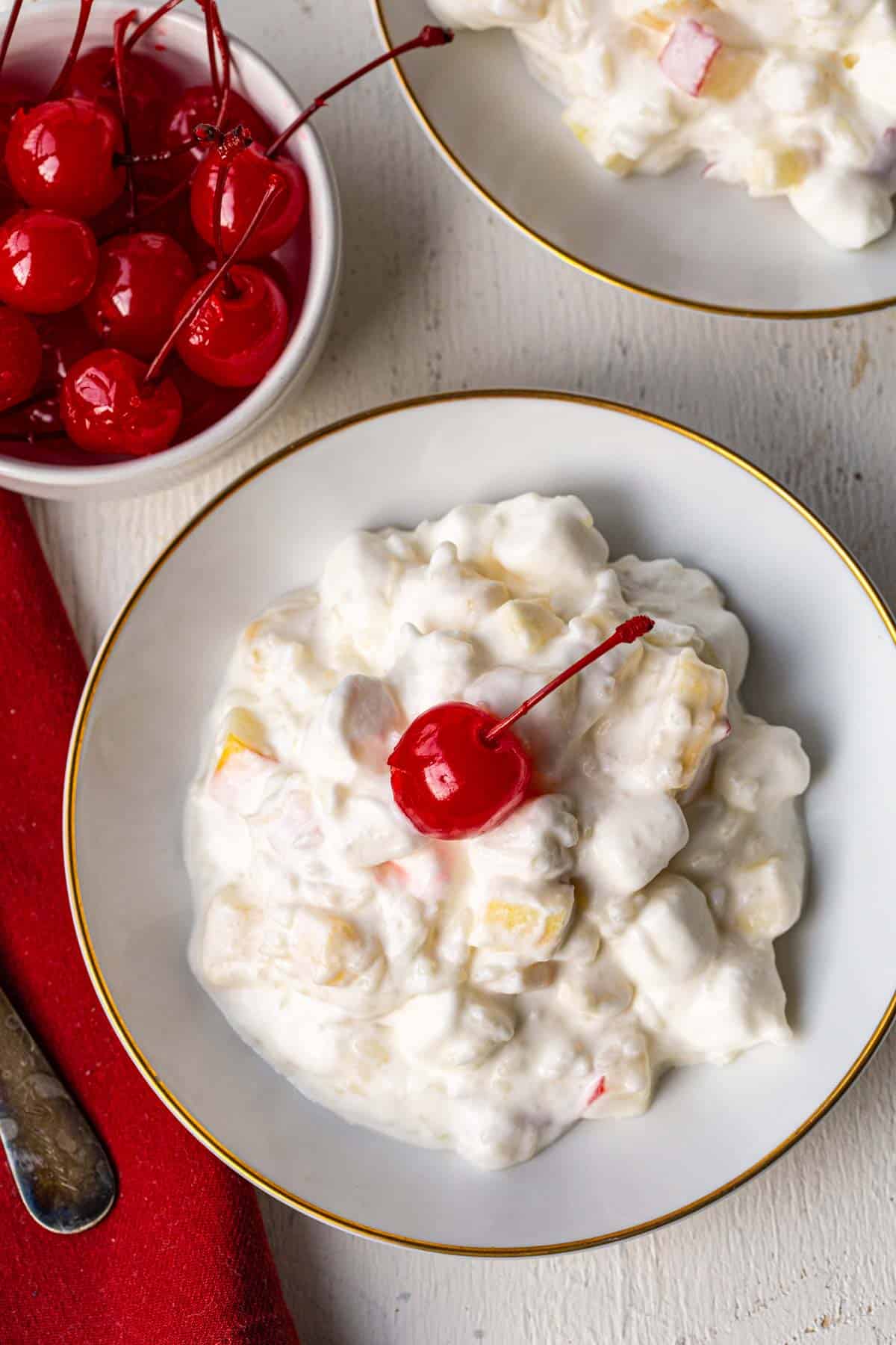 glorified rice topped with a maraschino cherry.