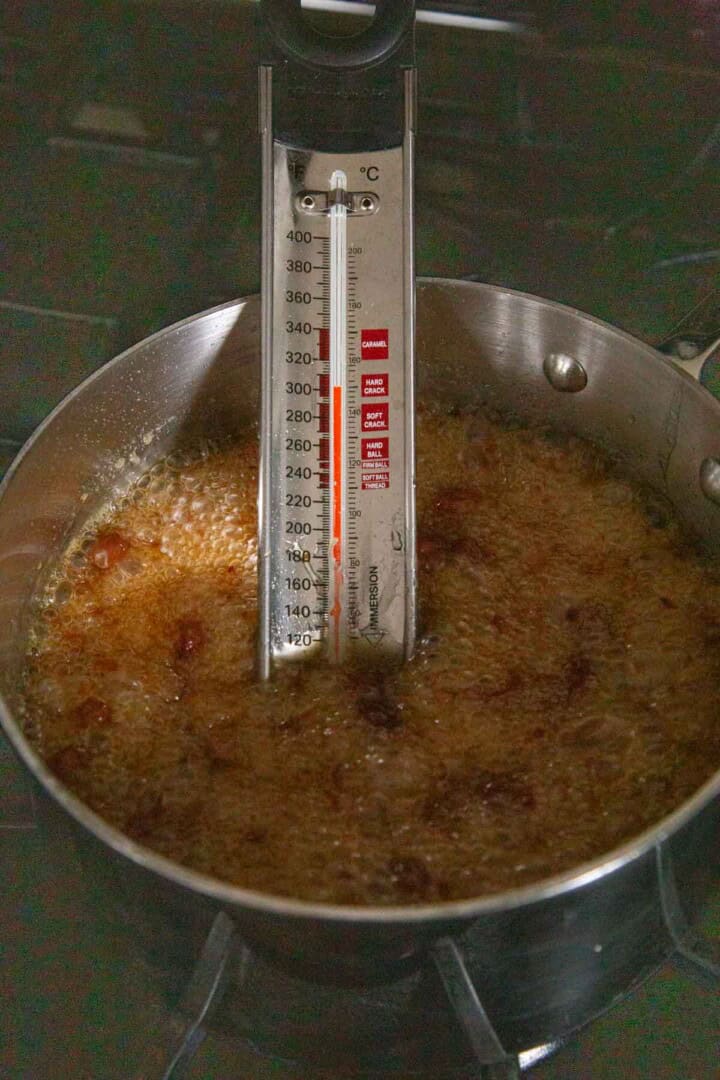 sugar mixture heated to 300F.
