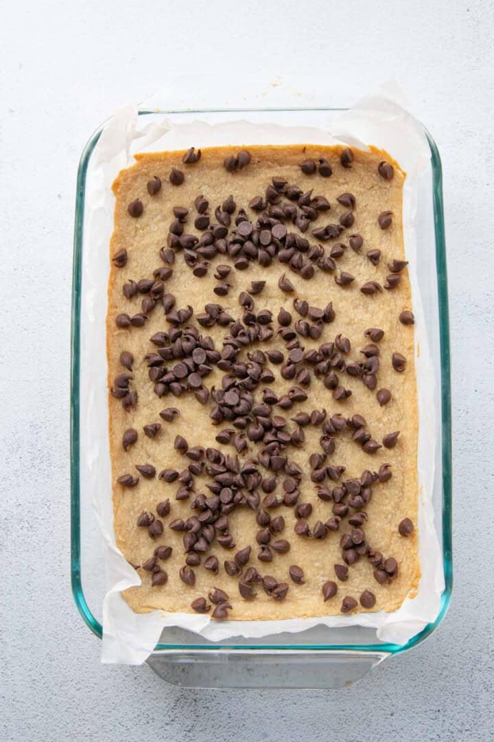 chocolate chips on a cookie base.