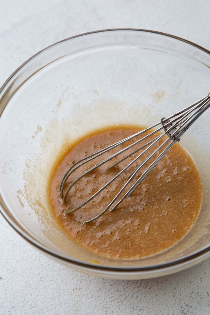 brown sugar and egg mixture with a whisk.