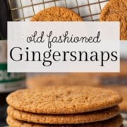 gingersnaps stacked on a white plate.