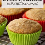 bran muffins on a wire rack.