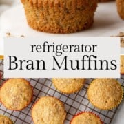 bran muffins on a wire rack.