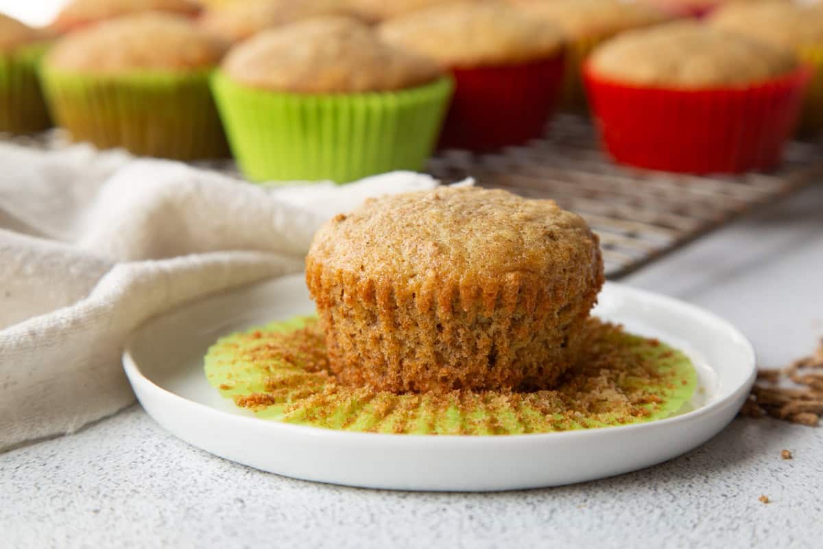 bran muffin on a plate.