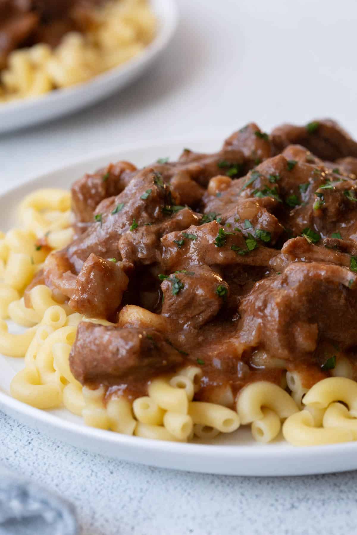hungarian goulash over egg noodles.