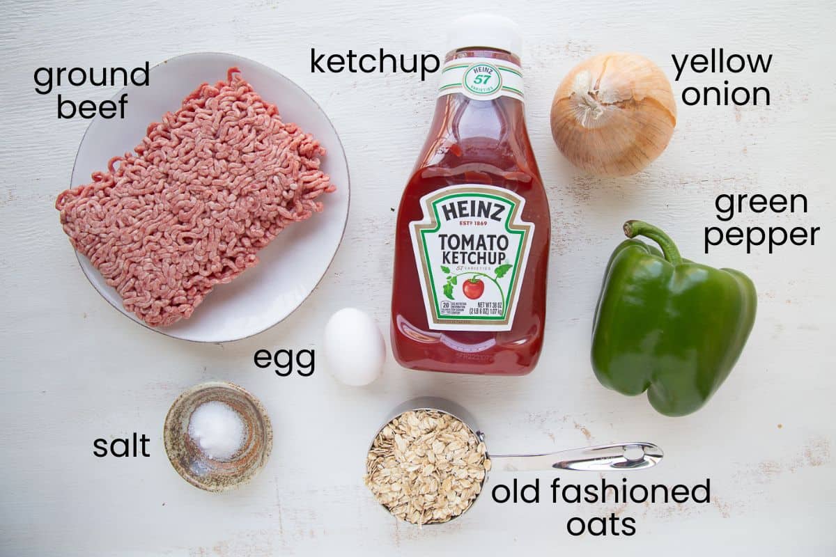 ground beef, oats, green pepper, and other ingredients.