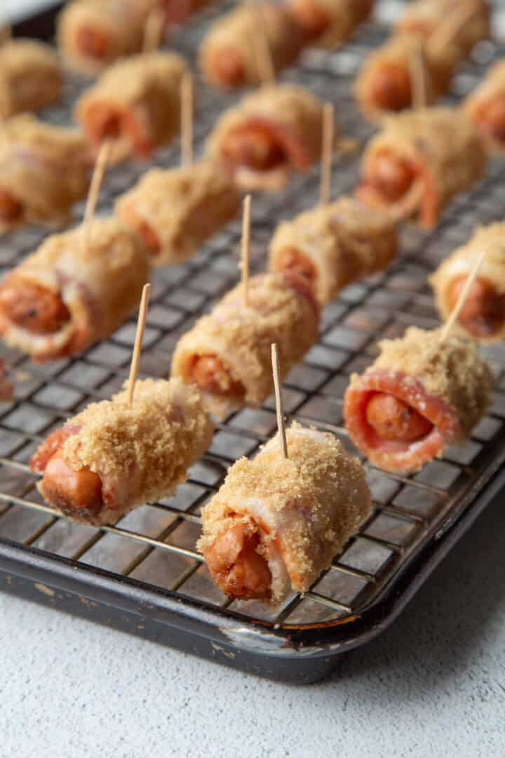 uncooked bacon smokies coated in brown sugar.