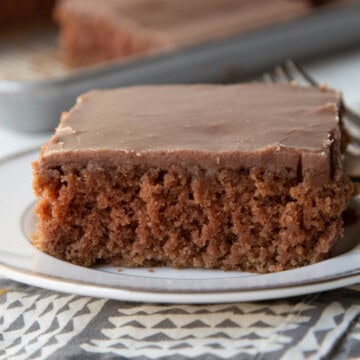 slice of buttermilk chocolate sheet cake.