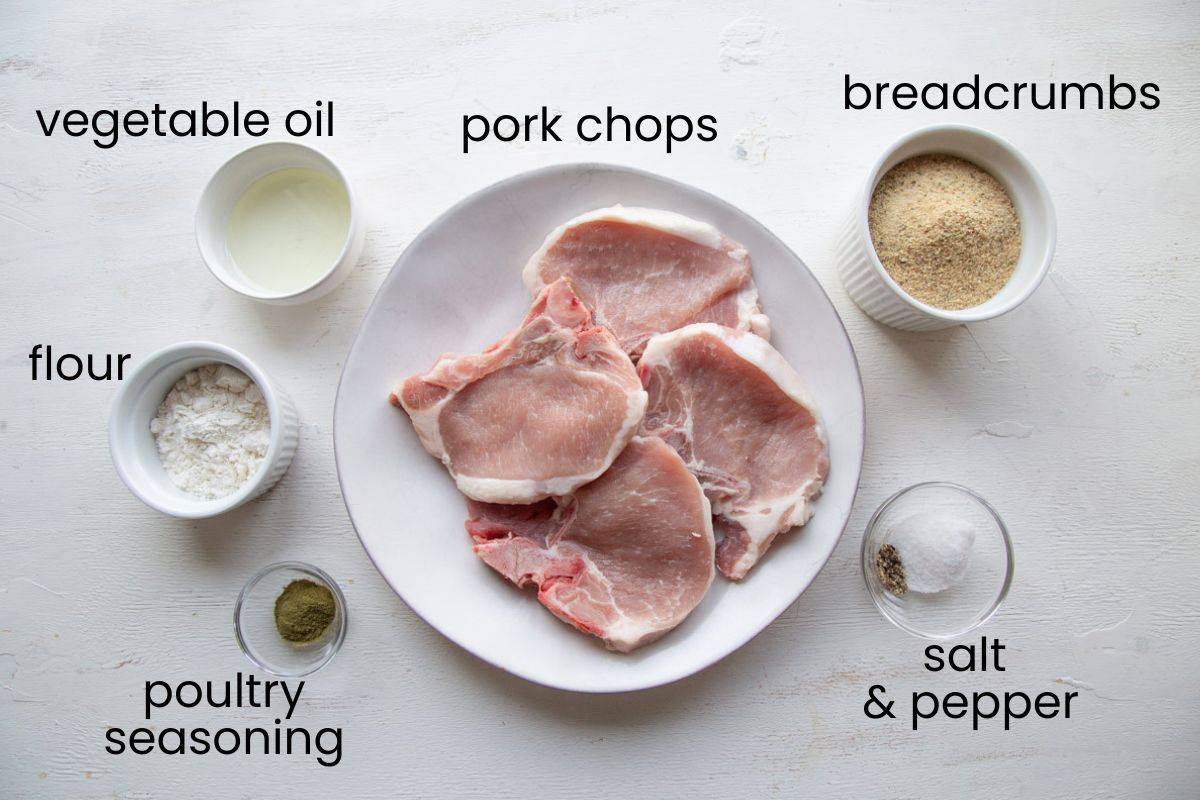 pork chops, breadcrumbs, and other ingredients.