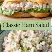 ham salad in a dish and on a croissant.