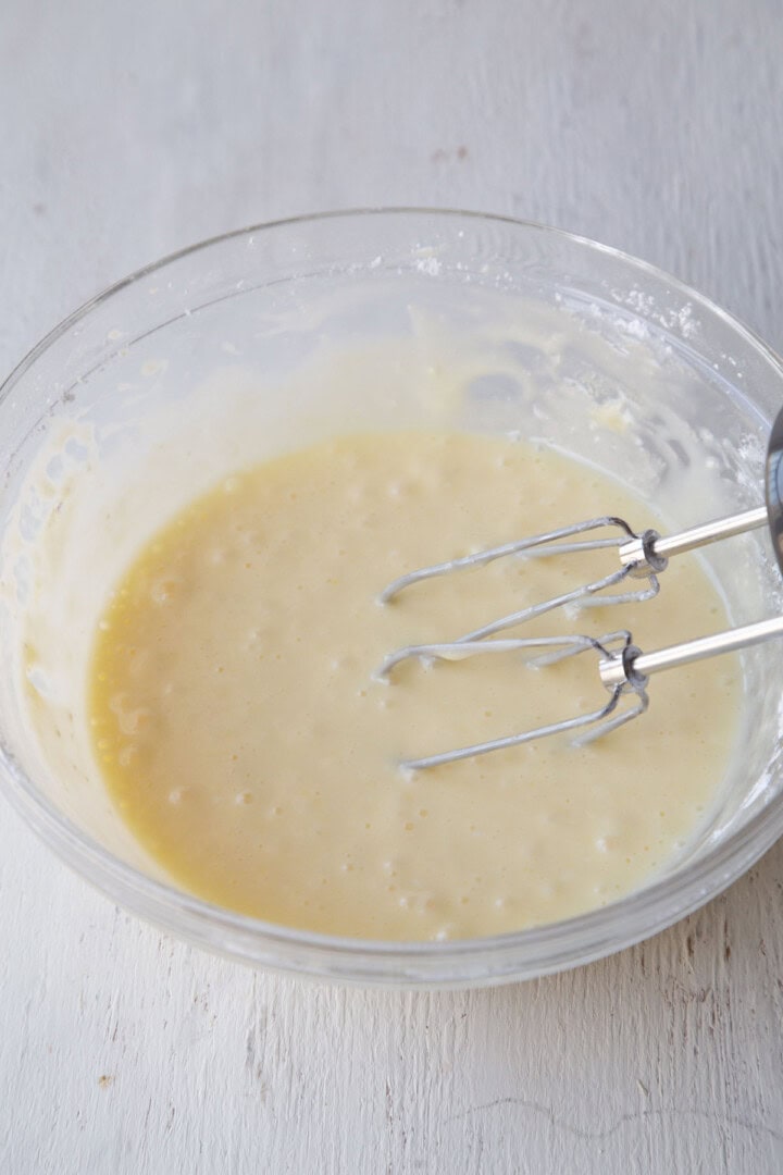 cream cheese filling in a glass bowl.