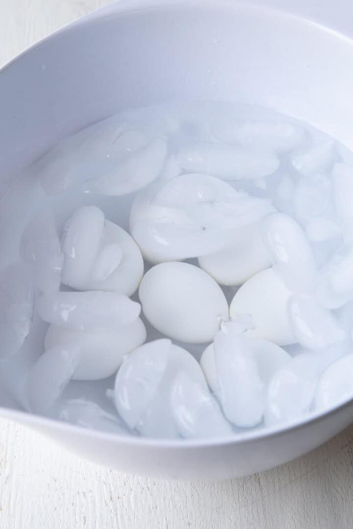 eggs in a bowl of ice water.