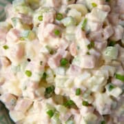 ham salad in a dish.